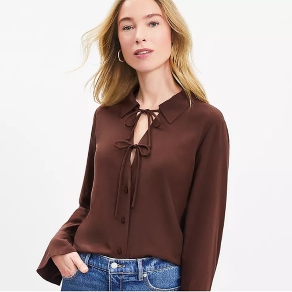 LOFT Tops - Loft double tie collared shirt chocolate brown